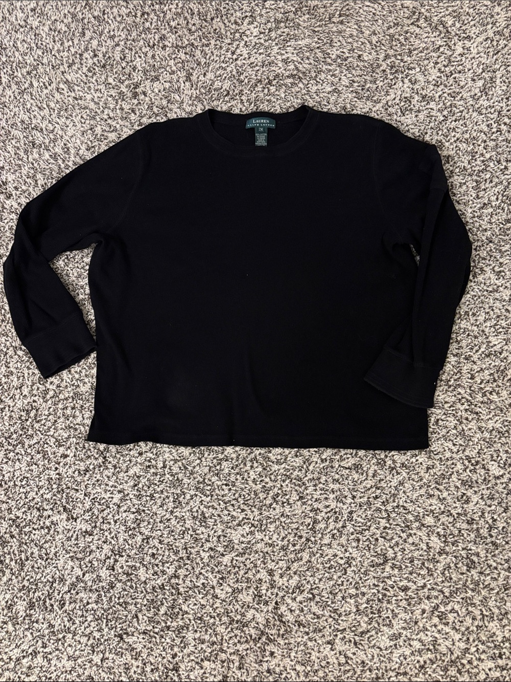 Ralph Lauren Black Ribbed Longsleeve Shirt with Pocket Detail Womens 100% cotton